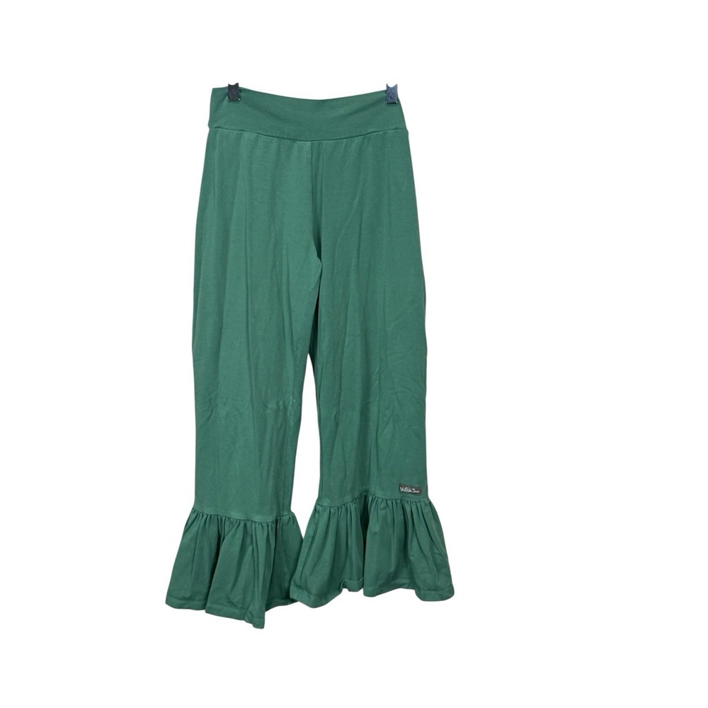 Matilda Jane Womens Big Ruffle Size Small Green Flare Leg Pull-On Crop Pants